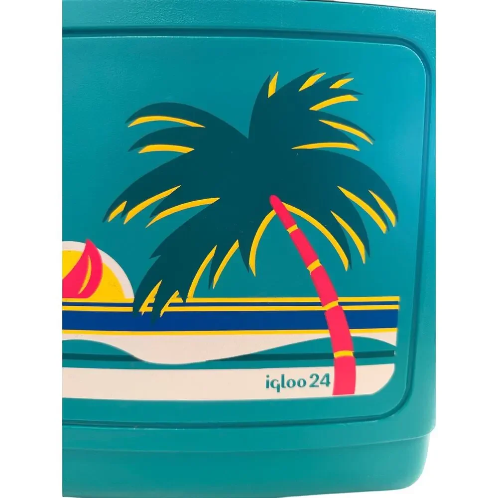 Vintage 1989 Igloo 24 Picnic Cooler Teal Pink Sunset Palm Tree Retro 80s 90s